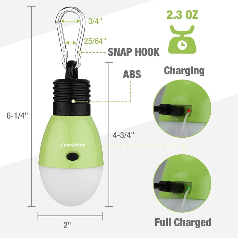 Ever Brite Rechargeable Camping Light,Portable Tent Lantern,3 Lighting Modes, Hanging Tent Light Bulbs with Clip Hook for Hiking, Fishing, Backpacking, Emergency and More-Green - Image 3